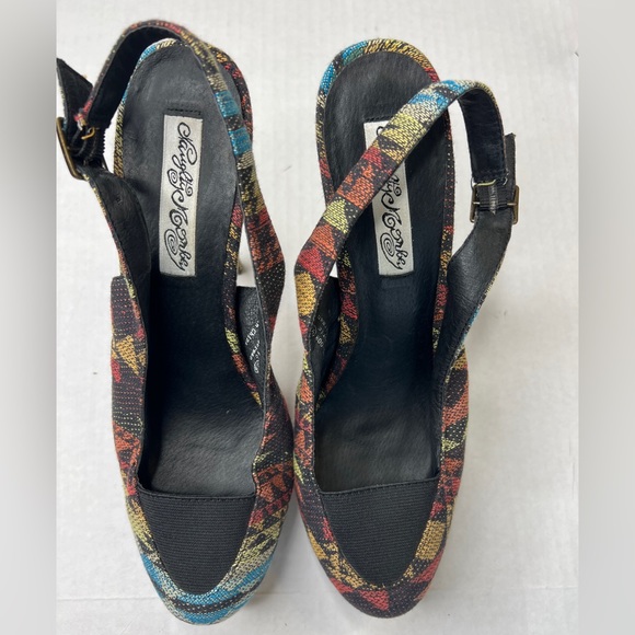 Naughty Monkey Overboard Geometric Print Platform Slingback Heel Size 9.5 - Picture 7 of 10